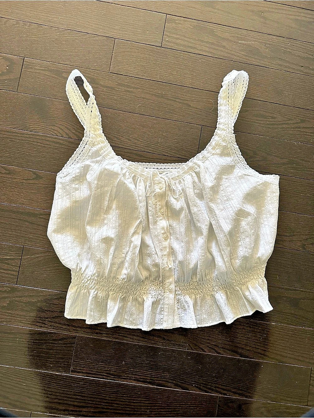 American Eagle Lace Trim Peplum Tank in White Size XS Like New